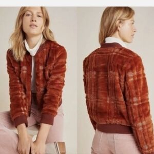 NWOT ANTHROPOLOGY PLAID TEDDY BOMBER JACKET